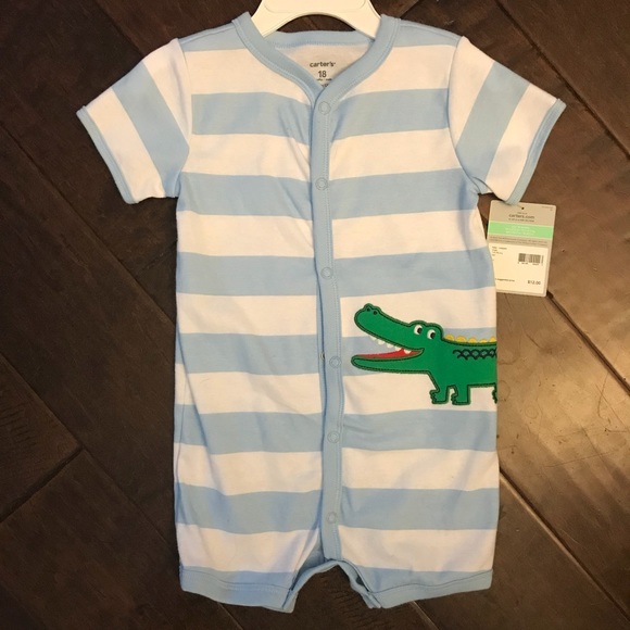 Carter’s Boys/' One Piece Romper-ALLIGATOR PLAID-6 Months-NWT